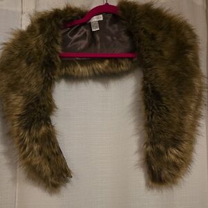 Sole Society Faux Fur Collar with Hot Pink Trim